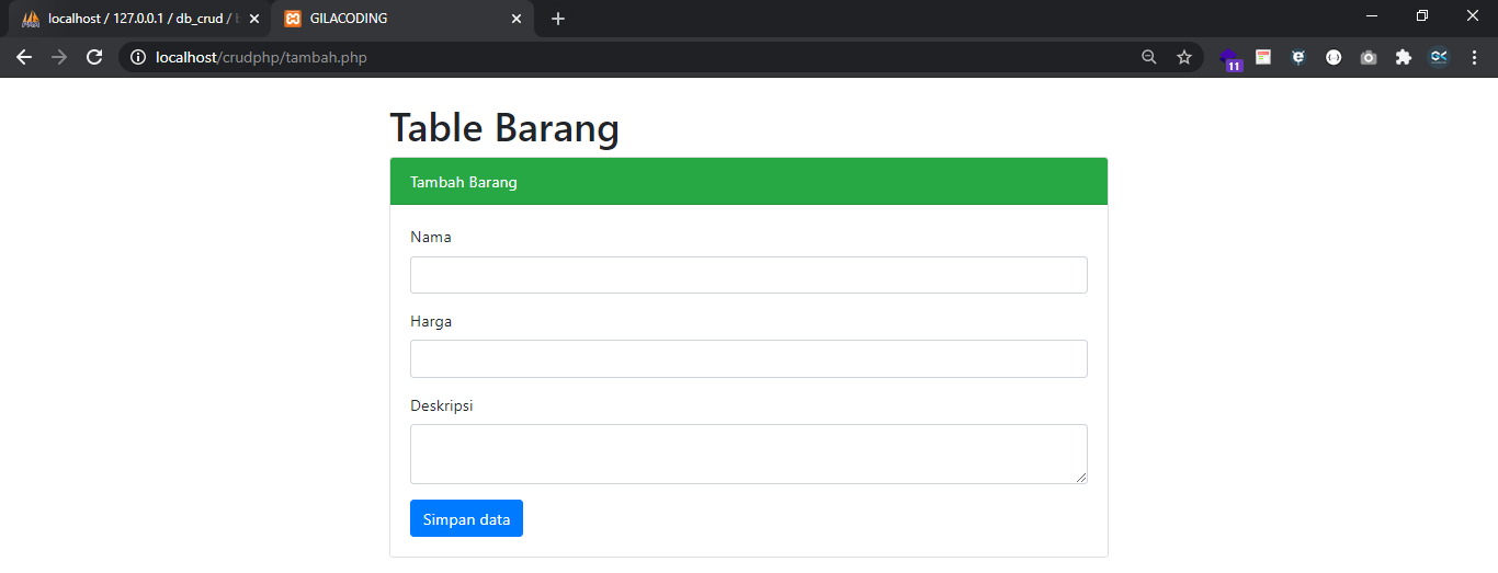 CRUD PHP 7 Sederhana dengan Bootstrap 4 - Tutorial Web - Gilacoding